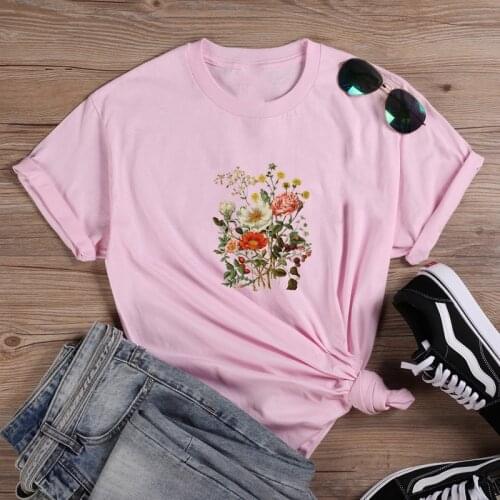 Rose Flower Shirt Funny T Shirts Women Cotton Summer Short Sleeve O-neck Tee Shirt Femme Casual Women Tops Loose Camiseta Mujer