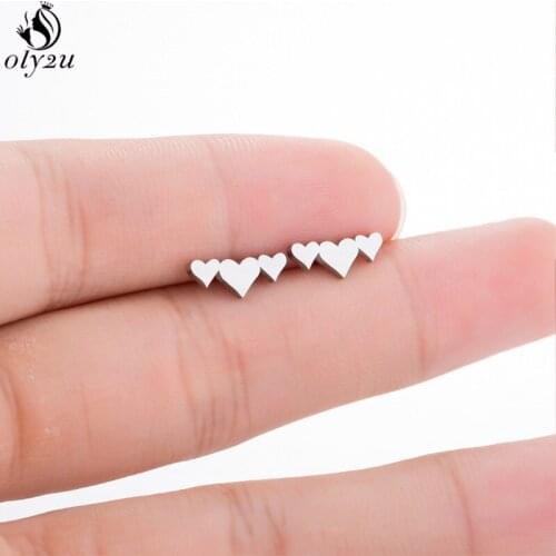 Oly2u Unique Elegant Heart Earing Women Korea Stainless Steel Stud Earrings for Girls Wedding Earings Accessories Kids Best Gift
