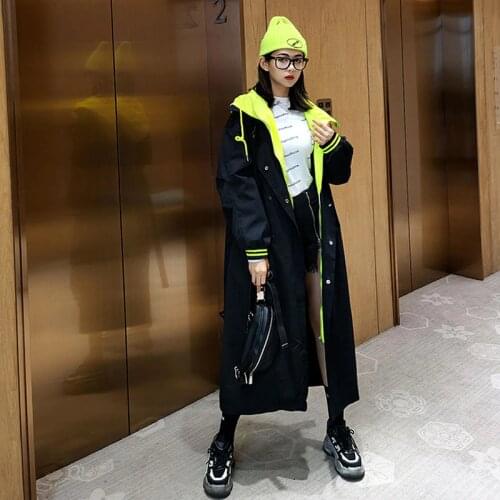 2020 Spring Casual Woman Double Breasted long hooded Trench Coat women Loose With Belt Waterproof Raincoat Outerwear autumn FY98