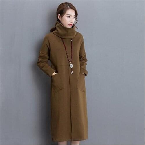 2020 New Style Thicken Velvet Full Sleeve Winter Dress With Pocket Fashion Casual Loose Turtleneck Dress Vestido Plus Size S-6XL