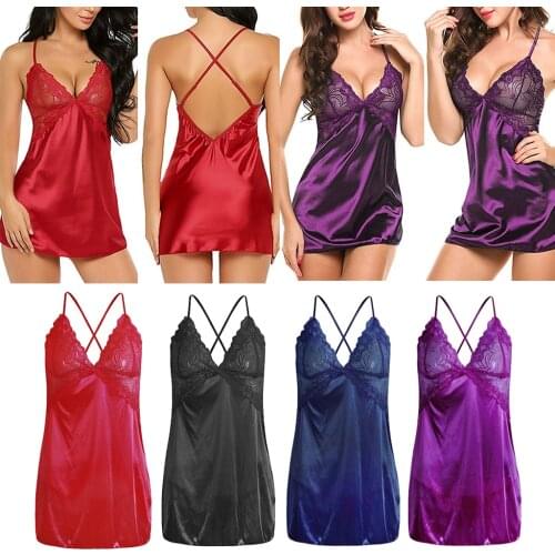 Women Backless Babydoll Lingerie Nightdress Sleepwear T-back Set Slip Dress V Neck Nighty Nightwear