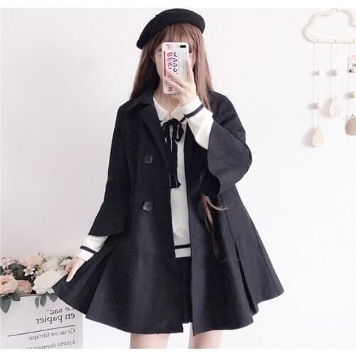 Japanese Style Mid-Length Woolen Coat for Women Autumn and Winter 2020 New Student Cute Waist-Tight Woolen Coat Fashion
