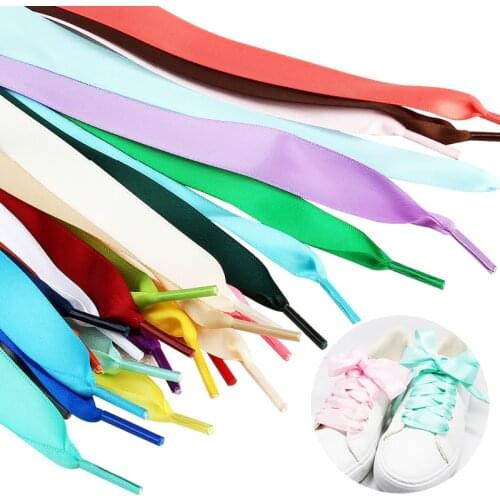 1Pair 2 CM Width Silk Satin Shoelaces Ribbon Shoe Laces Boots Women Sneakers ShoeLace 28 Colors Length 100CM