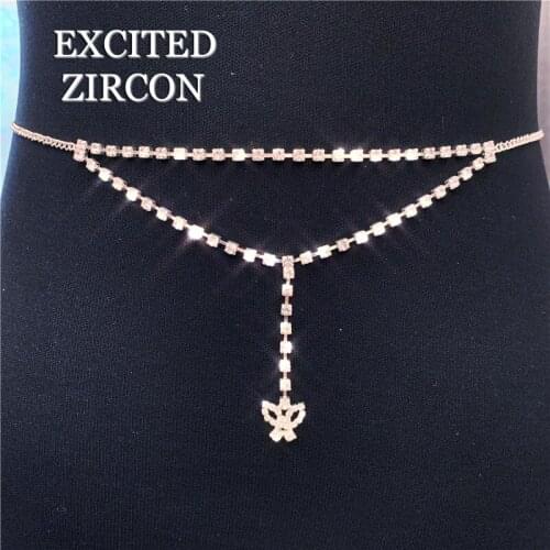2020 new unique bling fashion luxury rhinestone crystal butterfly water drop pendant waist chain woman sexy waist jewelry