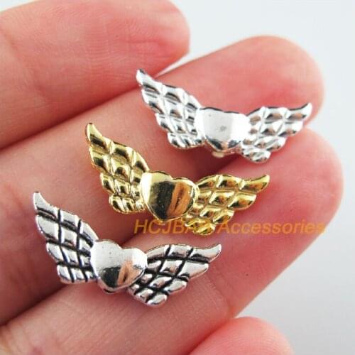 30Pcs Retro Tibetan Silver Tone Gold Silver Color Animal Wings Spacer Beads Charms 9x22mm
