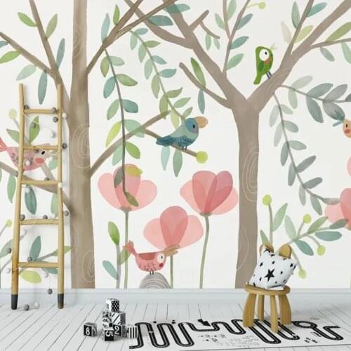 Milofi custom 3D wallpaper mural Nordic minimalist forest cartoon bird children room background wall decoration wallpaper