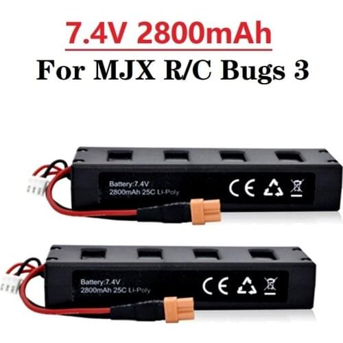 1800mAh/2200mAh/2800mah 7.4V Battery For MJX R/C Bugs 3 B3 Lipo Battery for MJX B3 RC Quadcopter Spare Parts Accessories 2Pcs