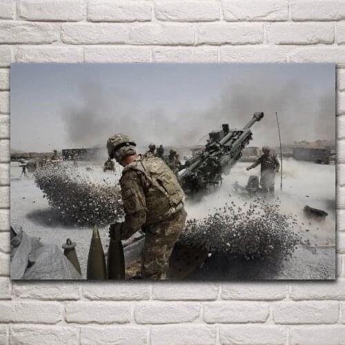 Artillery soldiers military artwork firing weapon smoke gravel living room home decor art print wood frame fabric poster KP540