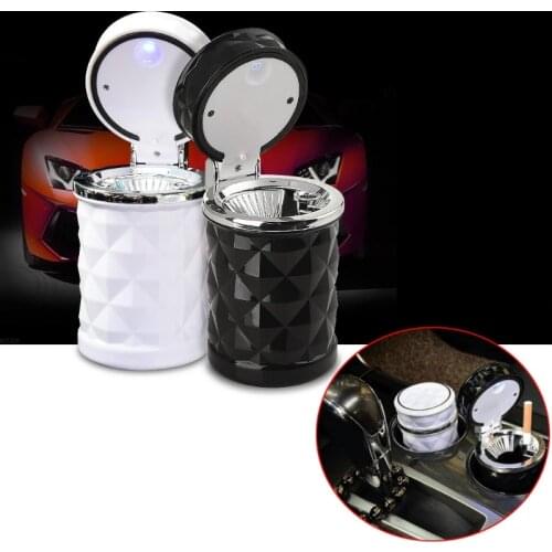 Auto Car Ashtray Smokeless Portable with Blue LED Light Smoking Stand Cylinder Cup Holder Black