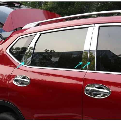 6/8pcs for nissan X-Trail 2010-2013 2014-2018 Middle column Decorative strip Glossy silver stainless steel