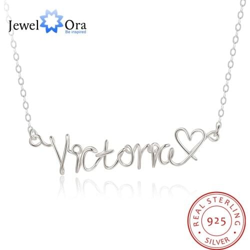 JewelOra 925 Sterling Silver Handmade Letter Wire Name Necklace with Heart Personalized Custom DIY Silver Nameplate Xmas Gifts
