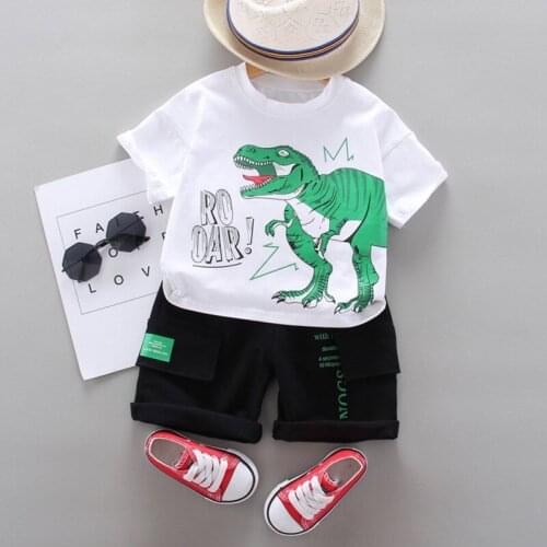 Summer Baby Boys Clothes Cartoon Dinosaur Print Short Sleeve T-shirt Shorts 2pcs Suit