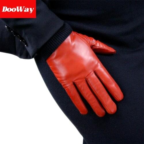 DooWay Short Real Leather Gloves Genuine Sheepskin Leather Warm Full Finger Winter Gloves Caramel Light Brown Size S