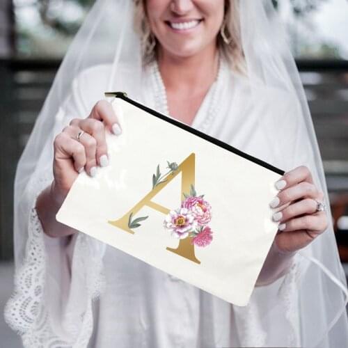 Bridesmaid Makeup Bags Floral Letters Pattern Cosmetic Case Wedding Party Make Up Bag Pouch Necessaries Ladies Tote Bride Gifts