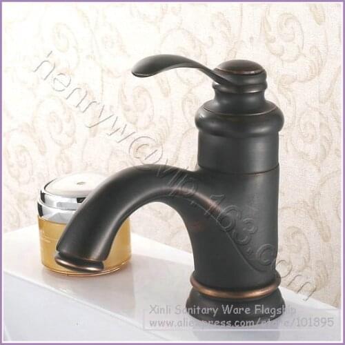 L15073 - Luxury Deck Mounted Black Color Brass Material Hot & Cold Water Wash Basin Faucet
