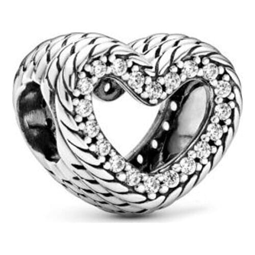 2020 Autumn New 925 Sterling Silver Bead Hollow Heart-shaped Charms Fit Original Pan Bracelets Women DIY Gift Jewelry