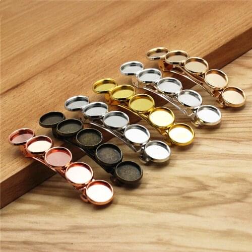 Copper 12mm Hairpins Round Blank Cabochon Settings Hair Snap Clips For DIY Making Accessories Length:68mm 2.67inch 5pcs K06194