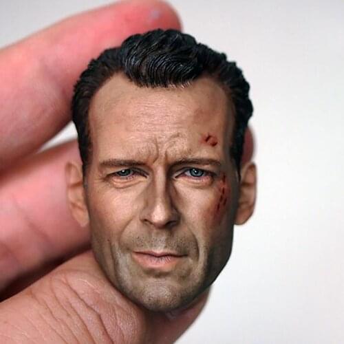 1/6 Bruce Willis Injured Head Sculpt Male Soldier Head Carving Model Damaged Version Fit 12'' Action Figure Body