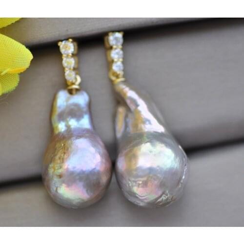 MTC·STAR Z10211 23mm Peacock Lavender Drop Edison Keshi Pearl Dangle Earring CZ