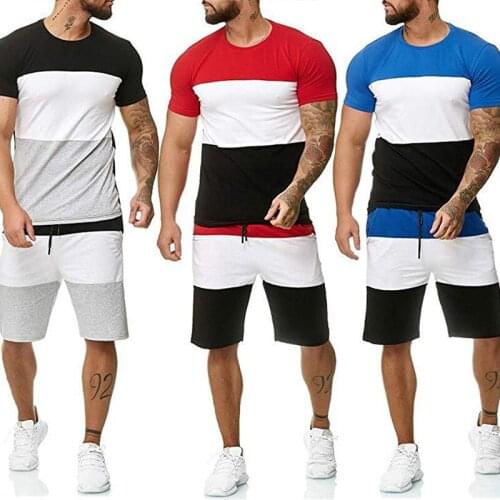 Mens Tracksuit Summer Mens Casual t-Shirt+Shorts Set Fashion Breathable Training Shirts Running Sport Suit Gym Fitness Outfit