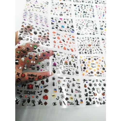 24 Sheets Halloween Design 3D Nail Art Sticker Skull/Pumpkin/Black Cat Adhesive Self Nail Art Lace Stickers Decals #NTL29