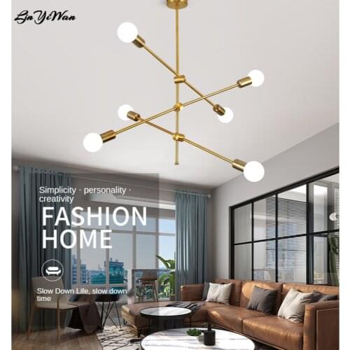 Nordic American creative glass chandelier Post-modern dining chandelier LED plated gold geometric line wrought iron chandelier