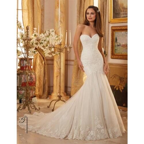 2021 new ivory Elegant Mermaid Wedding Dresses custom made Sweetheart Full Lace Bride Dresses Trumpet Princess Bridal Gowns