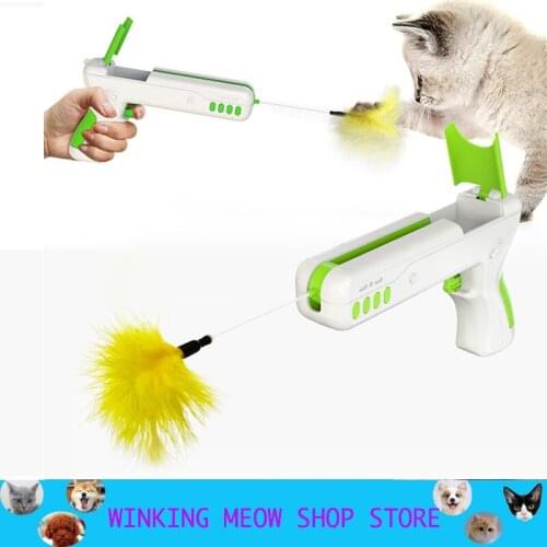 2021 New Pet Toy Gun Cat Feather Little Ball Interaction Train Elastic Force ABS Plastic Play Puppy Kitty Products Yellow Blue