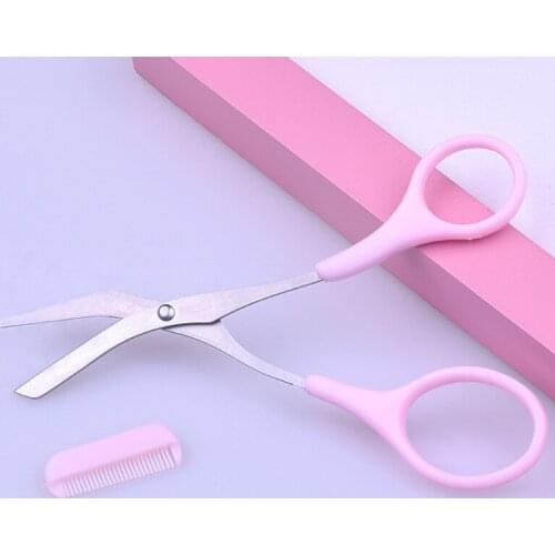 Stainless Steel Eyebrow Scissors with Comb Curved Trimmer Grooming Shaver Eyelash Hair Removal Eyebrow Razor Beauty Tools