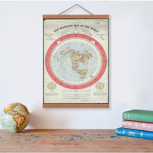 1892 Flat Earth Map Wooden Framed Canvas Painting Home Decor Wall Art Print Pictures Poster Hanger