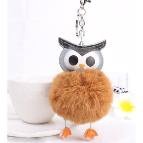 Original New Fluffy Fur Pompom Owl Keychain Faux Rabbit Fur Ball Pom Pom Owl Key Chain Women Bag Car Charm Trinket Jewelry Gift