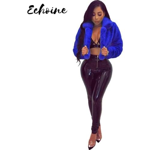 Sexy Fluffy Faux Fur Coats Jackets Furry Fake Fur Winter Women Cropped Jacket Open Stitch Overcoat Plus Size XXL Outerwears Tops
