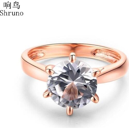 Shruno Solid 10K Rose Gold Flawless Round 8mm AAA Graded Cubic Zirconia Engagement Wedding Ring Women Trendy Fine Jewelry