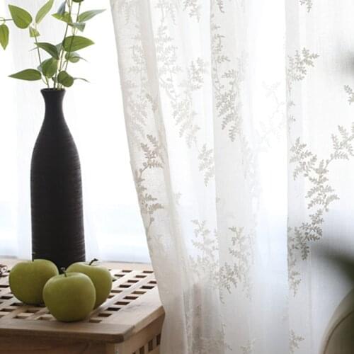 Modern White Tulle Curtains for Living Room Bedroom Leaves Embroidered Sheers Curtain Windows Drapes