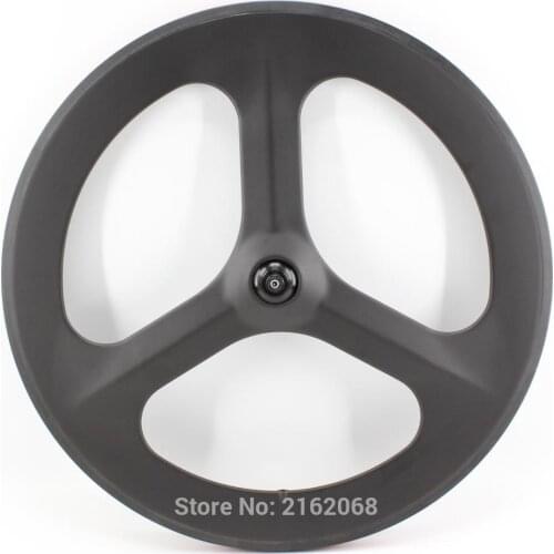 New 700C Tri-spoke clincher rim Fixed Gear Track Road bicycle matt UD full carbon fibre 3 spokes bike wheelset +hubs Free ship