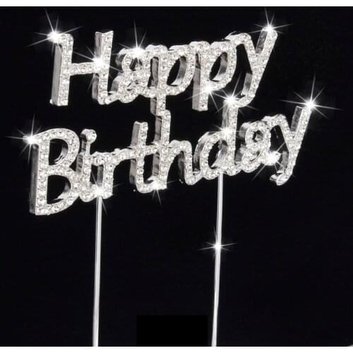 Happy Birthday Party Cake Topper Pick Sign Diamonte Crystal Rhinestone Cake Decorating Supplies for birthday party aniversary