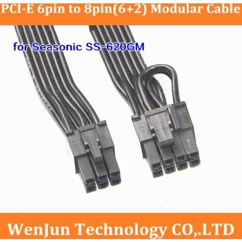 High Quality 18AWG Black 30cm/40cm/60cm PCI-E 6 Pin to 8pin(6+2) Modular Power Supply Cable for Seasonic SS-620GM series