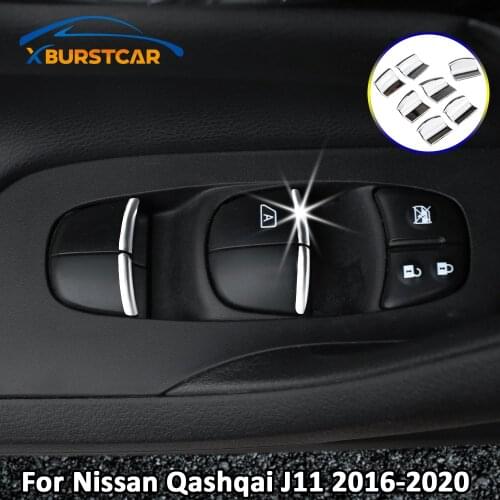 Xburstcar 7Pcs/Set ABS Chrome Car Door Window Switch Lift Button Cover Trim Sticker for Nissan Qashqai J11 2016 - 2020