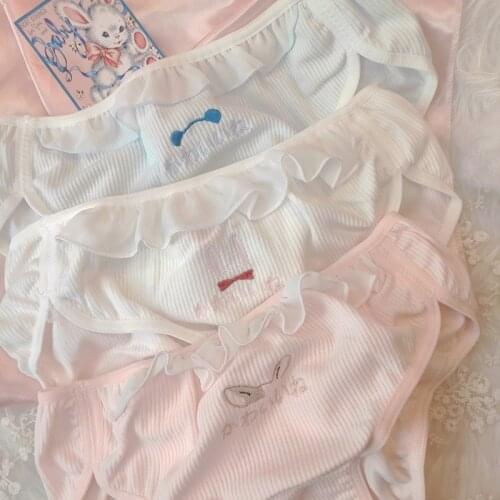 Japanese cute underwear girl cotton Lolita embroidered thread cotton ruffled ins