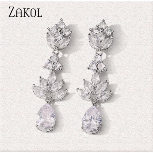 ZAKOL Luxury Water Droplets AAA Cubic Zirconia Drop Earrings for Women Romantic Wedding Jewelry Charm Earring Wholesale EP3072