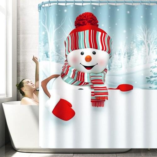 Merry Christmas Trees Snowman Santa Claus Snowflake Shower Curtains Bathroom Curtain Frabic Polyester Waterproof Bath Curtain