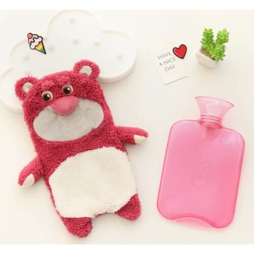 1L Cute Strawberry Bear Rubber Hot Water Bottles Stress Pain Relief Therapy With Knitted Soft Cozy Cover Winter Warmer Heat