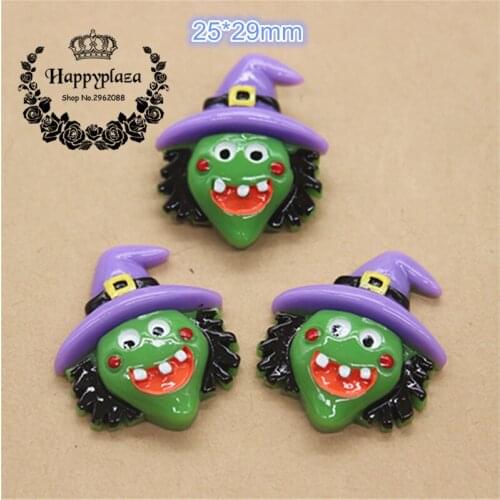 10pcs Resin Halloween The Green Face Frankenstein Flatback Cabochon Miniature Art Supply Decoration Charm Craft DIY,25*29m