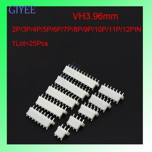 25PCS/LOT VH3.96 Straight Socket 3.96mm Straight Pin Header 2P/3P/4P/5P/6P/7P/8P/9P/10P/11P/12PIN 180 Degree Socket Connector