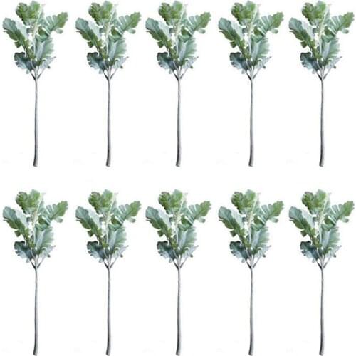 33cm Artificial Green Leaf Plants Silk Senecio Cineraria Room Table Decor Dusty Miller Garden Hotel Fake Flowers, 10 Pcs