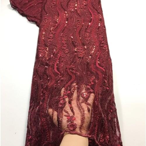 African Lace Fabric 2020 High Quality Lace with Sequins Lace Fabric 5 Yards, Nigerian Lace Fabric for Sewing Clothes W1126 Wine
