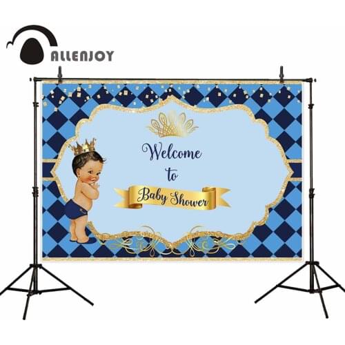 Allenjoy photography backgrounds Royal blue plaid crown little prince welcome baby shower party decoration photophone photozone