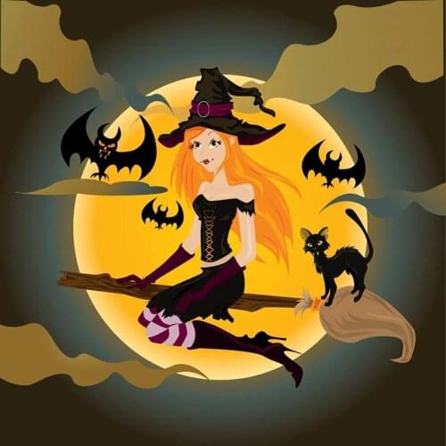 B0238 Full Color Decal Witch Riding a Broom Self-Adhesive Car Sticker Waterproof Auto Decors on Bumper Rear Window