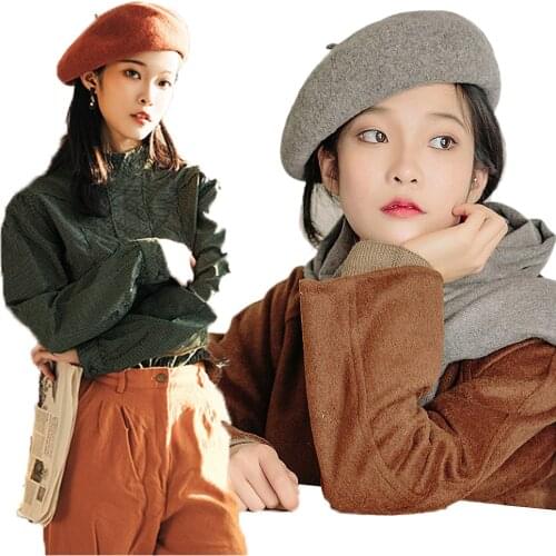 French Beret Hat Women Autumn Winter Plain Cap Wool Warm Street Outdoor Shopping Stylish Berets Femme Girls Beanie Hats Caps