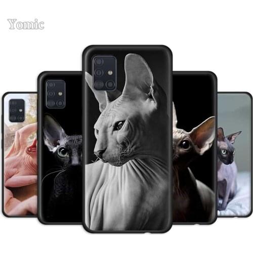 Black Sphynx Cat Case for Samsung Galaxy A51 A71 A50 A21s S20 FE S21 Ultra A31 A10 A20e A41 A70 M31 A30 Black TPU Phone Cover